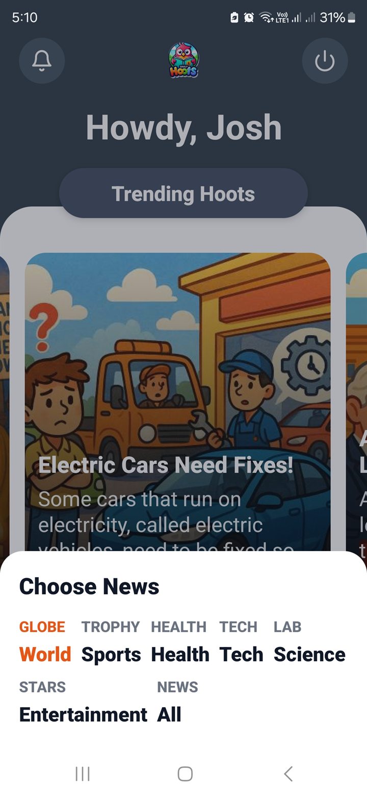 Daily Hoots Choose News category selector