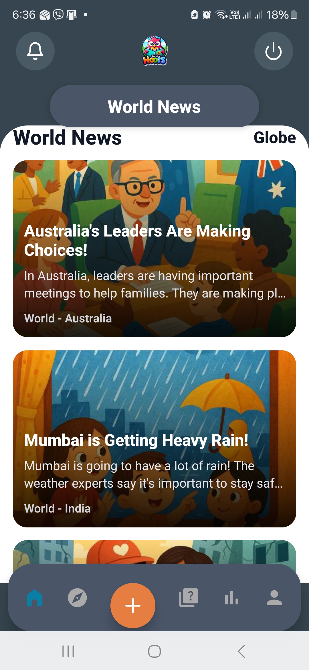 Daily Hoots world news screen